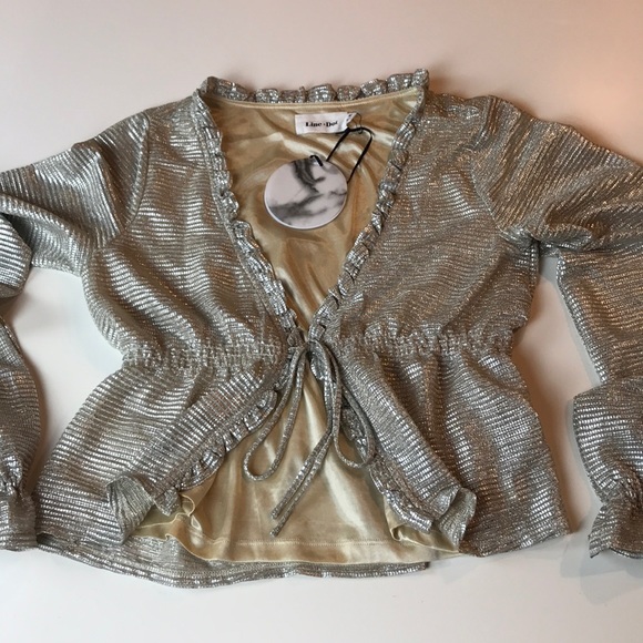 NWT LINE + DOT SPARKLY SILVER & BEIGE SWEATER SZ M - Picture 13 of 16